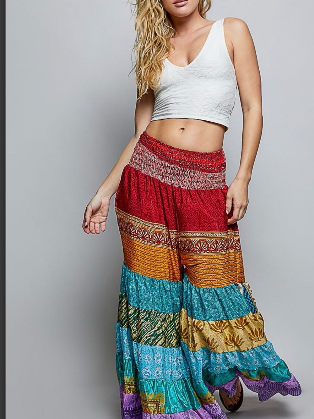 POL Boho Tiered Wide-Leg Patchwork Pants different color ways